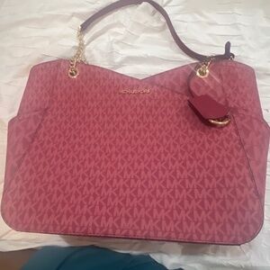 Michael Kors Large jet set signature logo shoulder bag NWOT dark Pink